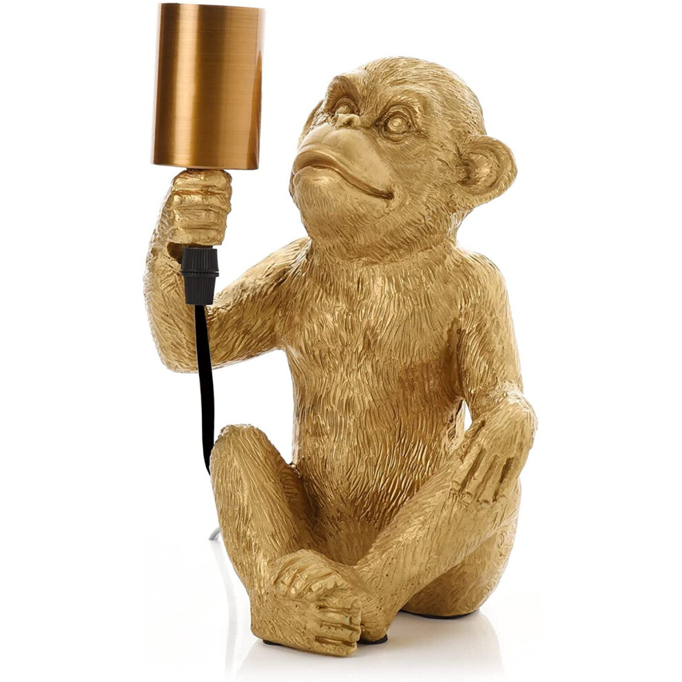 Hestia Modern Gold Table Desk Lamp Animal Monkey Holding Light Bulb