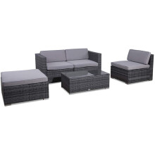 (Grey, Without Cover) EVRE California 4 seater Rattan Outdoor Garden Set