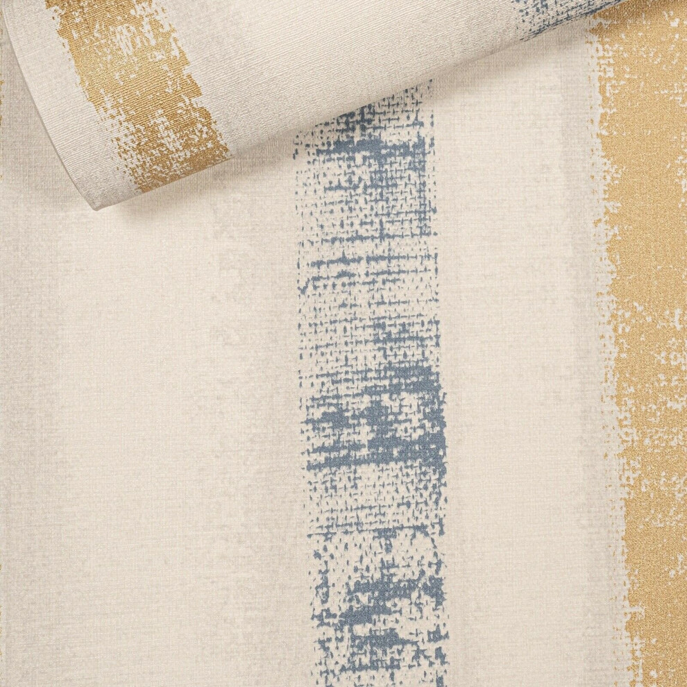 Arthouse Painted Stripe Navy Blue Metallic Gold Textured Wallpaper