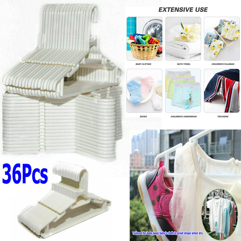 36 Pcs White Plastic Nursery Nonslip Baby Coat Hangers For Kids Children Clothes