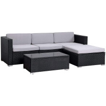 (Black, Without Cover) EVRE California 4 seater Rattan Outdoor Garden Set