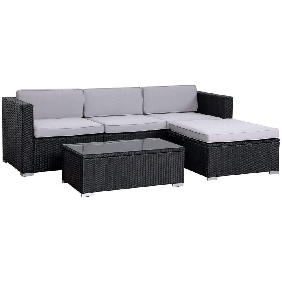 (Black, Without Cover) EVRE California 4 seater Rattan Outdoor Garden Set