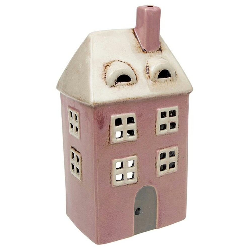 Village Pottery Tall Pink House Tealight Holder