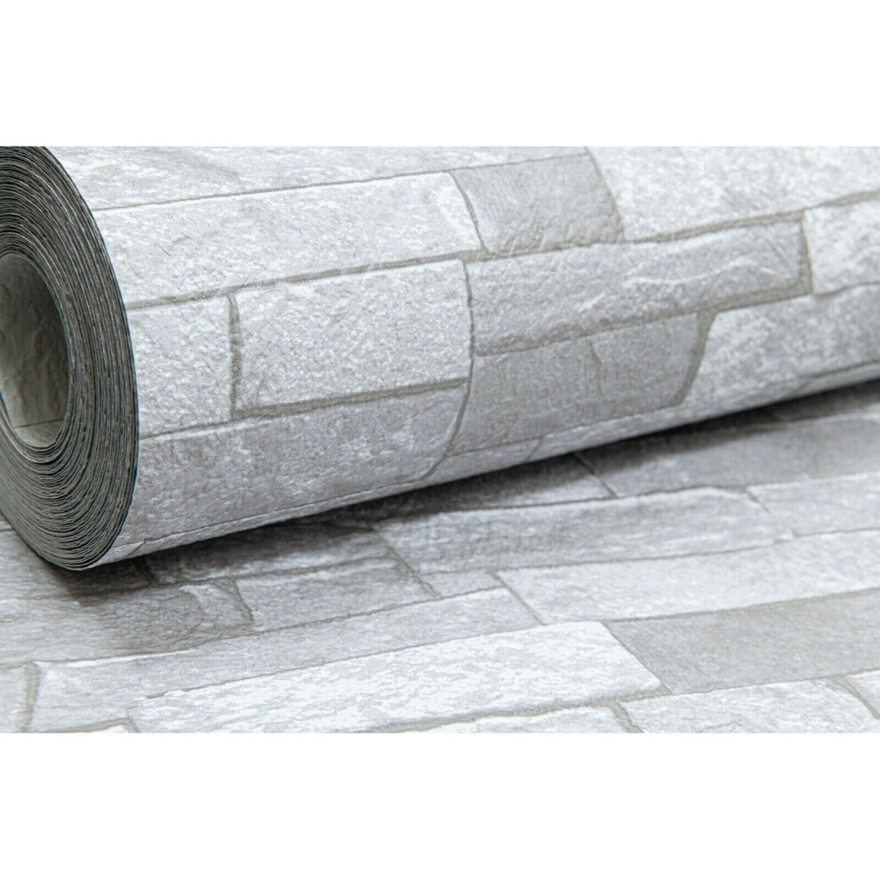 3D Stone Slate Brick Effect Wallpaper Grey Rock Wall Realistic Weathered P+S - Image 3