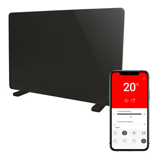 Igenix Smart Glass Panel Heater 2000 W, Amazon Alexa, Black, Igenix IG9521BLWIFI