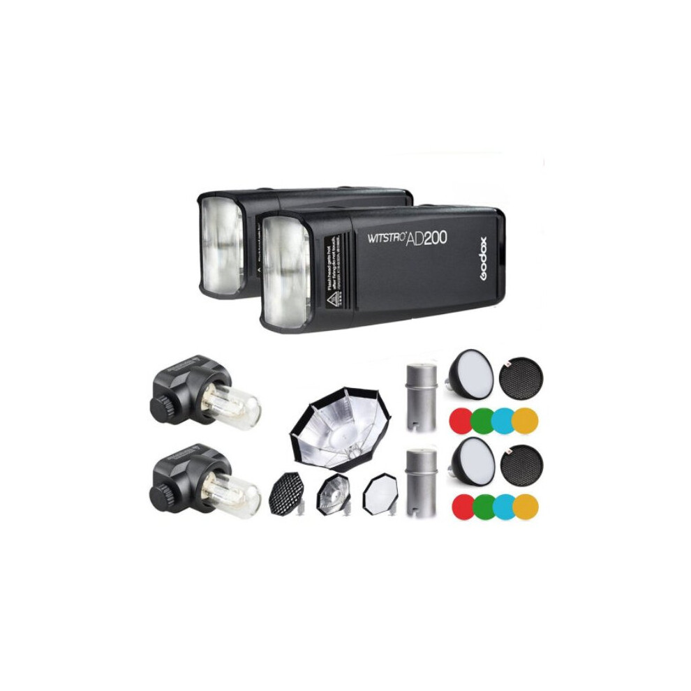 2*Godox AD200 Pocket Speedlite Flash+Softbox+Color Filter+Diffuser Kit