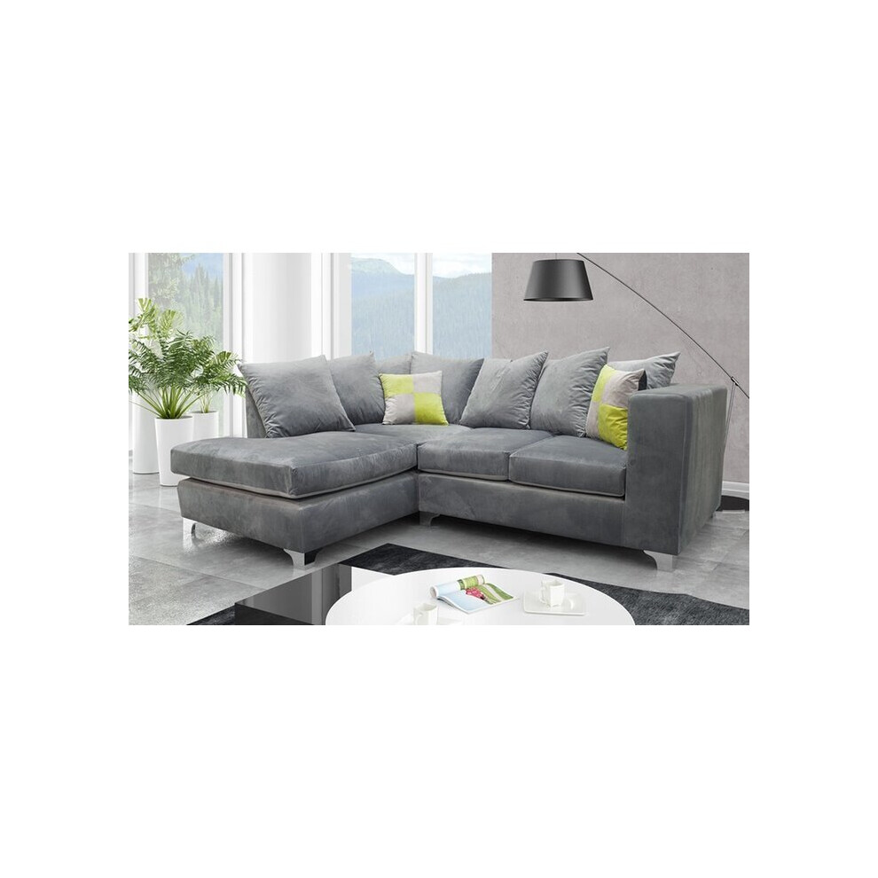 (Grey, Left Hand Facing) Ella Plush Velvet Corner Sofa