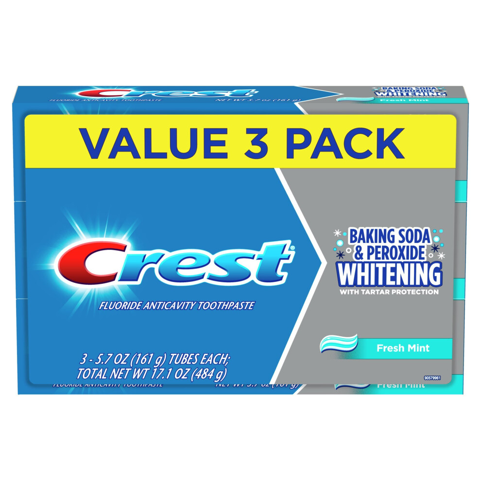 Crest Baking Soda & Peroxide Whitening Toothpaste, Fresh Mint, 5.7 oz, 3-PACK, USA Import