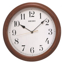 Seiko Wooden Oak Round Battery Wall Clock Arabic Numbers 31cm QXA153B