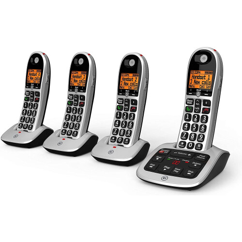 British Telecom BT 4600 Big Button Advanced Call Blocker Home Phone with Answer Machine, Quad Handset Pack 1
