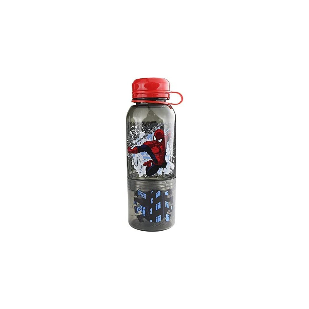 Disney Boys Spider-Man Plastic Double-Fisted Snack Water Bottle Black/Red