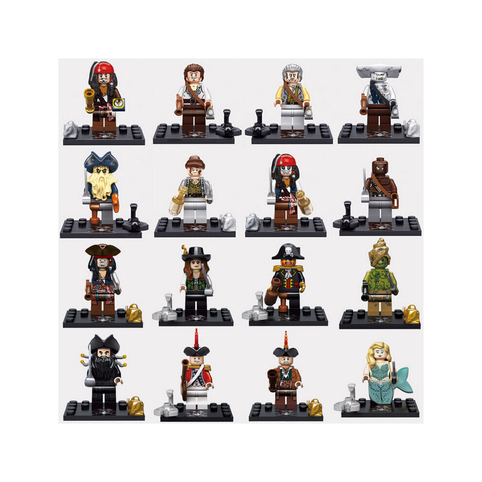 16PCS Pirates of the Caribbean Building Blocks Black Pearl Minifigures Children's Educational Assembled Toys Fit Lego