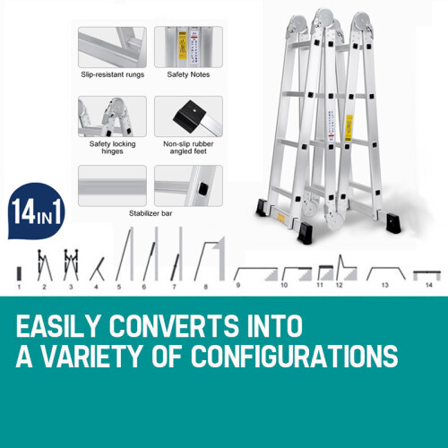 4.7M Aluminium Folding Ladder Step 14in1 Multi-Purpose Scaffold Ladder 1