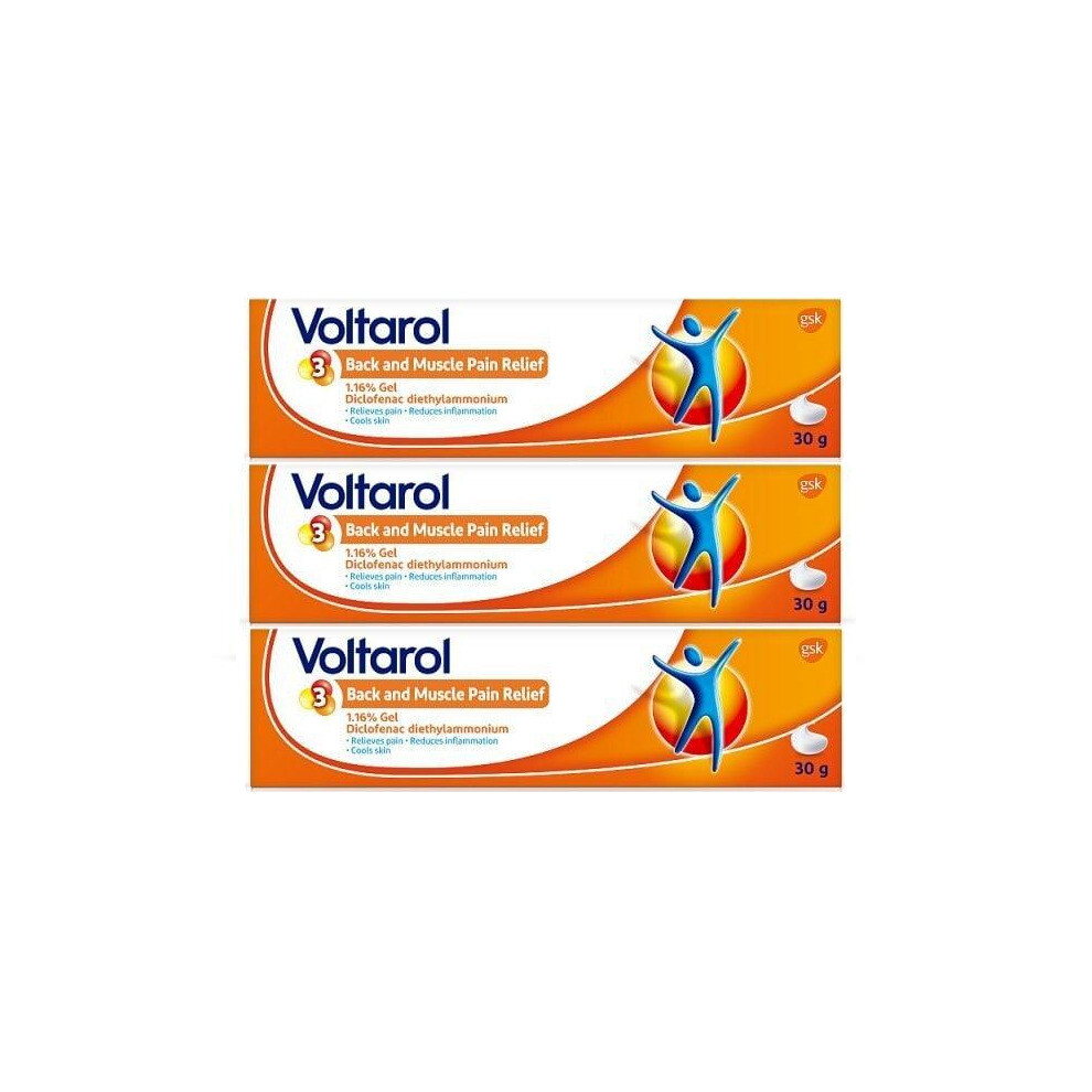 3x Voltarol Back and Muscle Pain Relief 1.16% Gel 30g