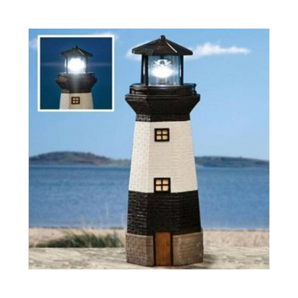 (Black & White) Solar Powered Lighthouse LED Rptating Outdoor Garden Light House Decoration