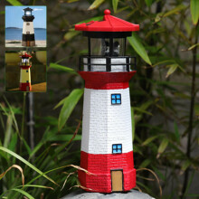 (Red) Solar Powered Lighthouse LED Rptating Outdoor Garden Light House Decoration