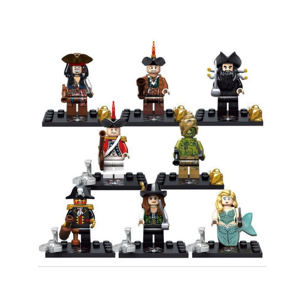 (B-8PCS) 16/8PCS Pirates of the Caribbean Black Pearl Building Blocks Minifigures Children's Educational Assembled Toys Fit Lego