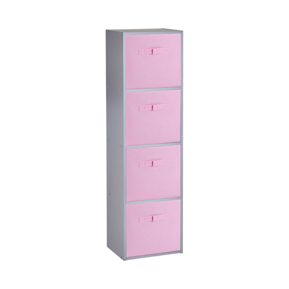 (4 Cubes, Light Pink) Grey Wooden Cubed Cupboard Units Shelves + Drawers