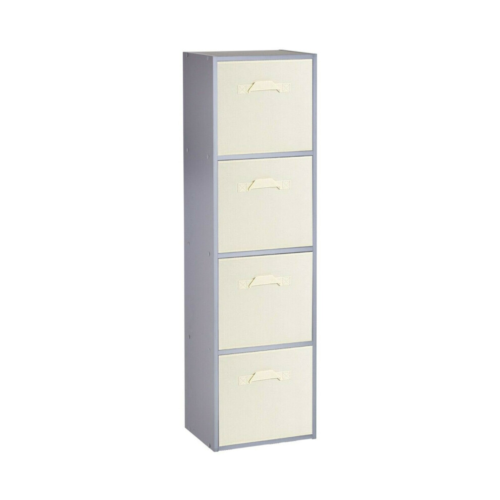 (4 Cubes, Cream) Grey Wooden Cubed Cupboard Units Shelves + Drawers