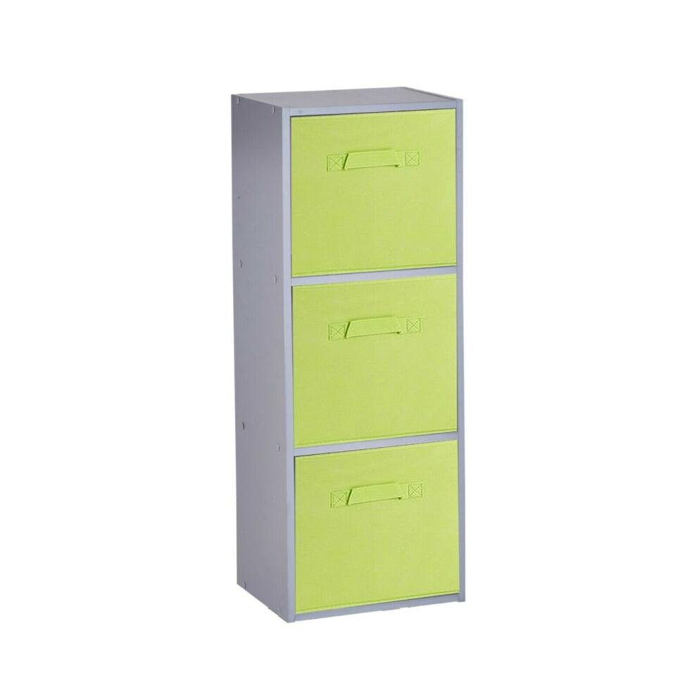 (3 Cubes, Green) Grey Wooden Cubed Cupboard Units Shelves + Drawers