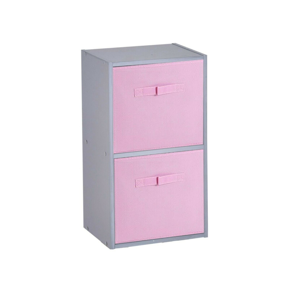 (2 Cubes, Light Pink) Grey Wooden Cubed Cupboard Units Shelves + Drawers