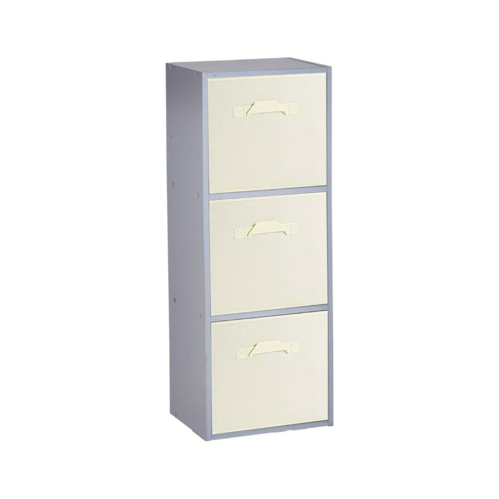 Urbn Living (3 Cubes, Cream) Grey Wooden Cubed Cupboard Units Shelves + Drawers Cream,Grey