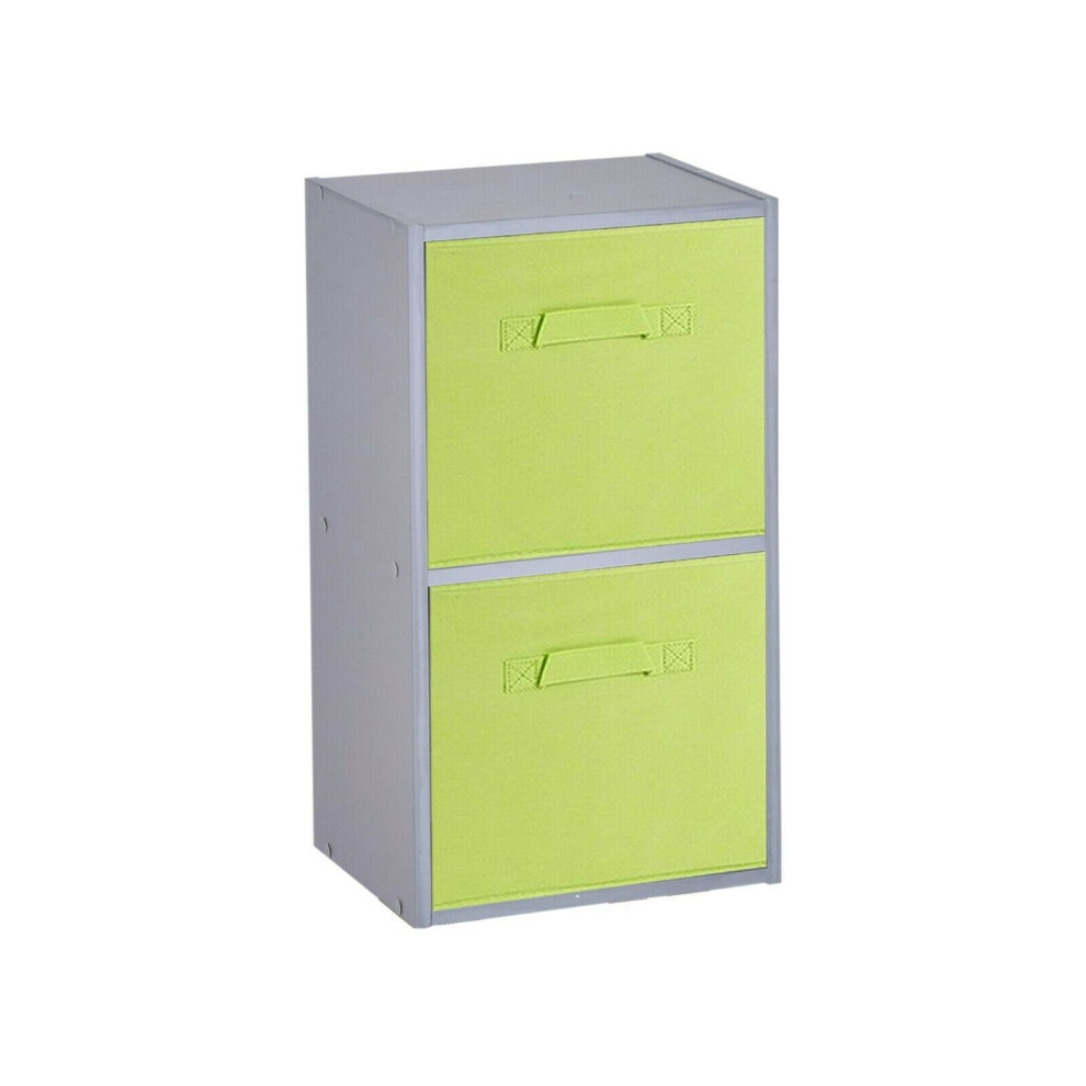 (2 Cubes, Green) Grey Wooden Cubed Cupboard Units Shelves + Drawers