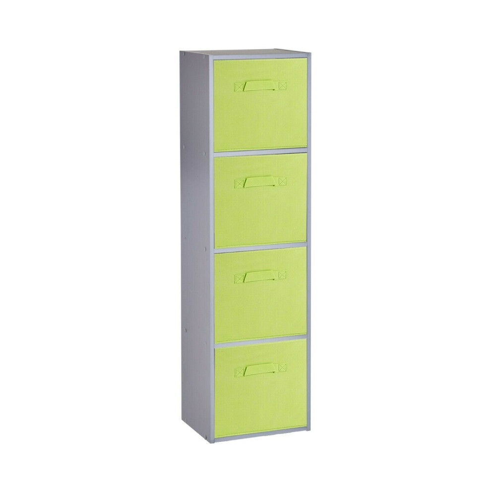 (4 Cubes, Green) Grey Wooden Cubed Cupboard Units Shelves + Drawers