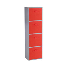 (4 Cubes, Red) Grey Wooden Cubed Cupboard Units Shelves + Drawers