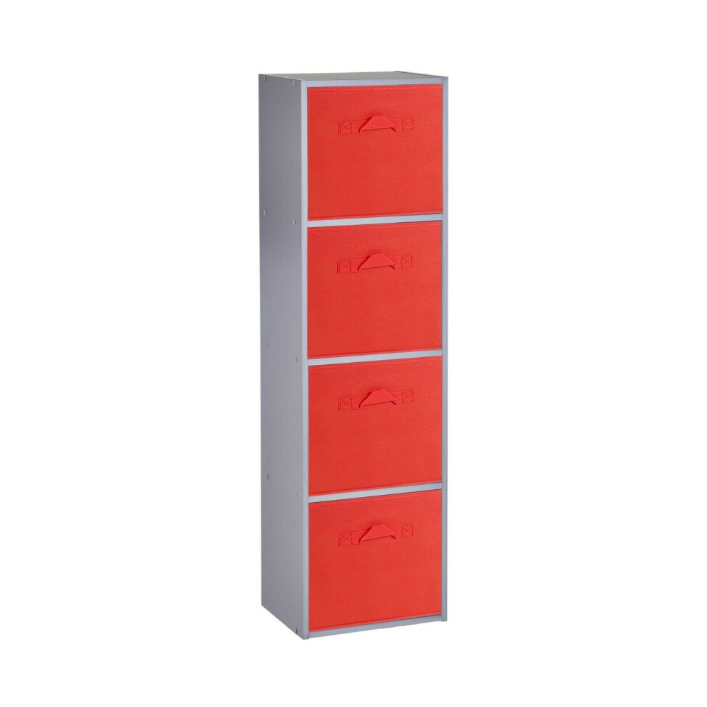 Urbn Living (4 Cubes, Red) Grey Wooden Cubed Cupboard Units Shelves + Drawers Red,Grey