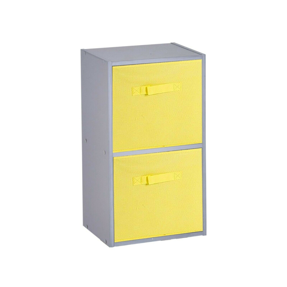 (2 Cubes, Yellow) Grey Wooden Cubed Cupboard Units Shelves + Drawers