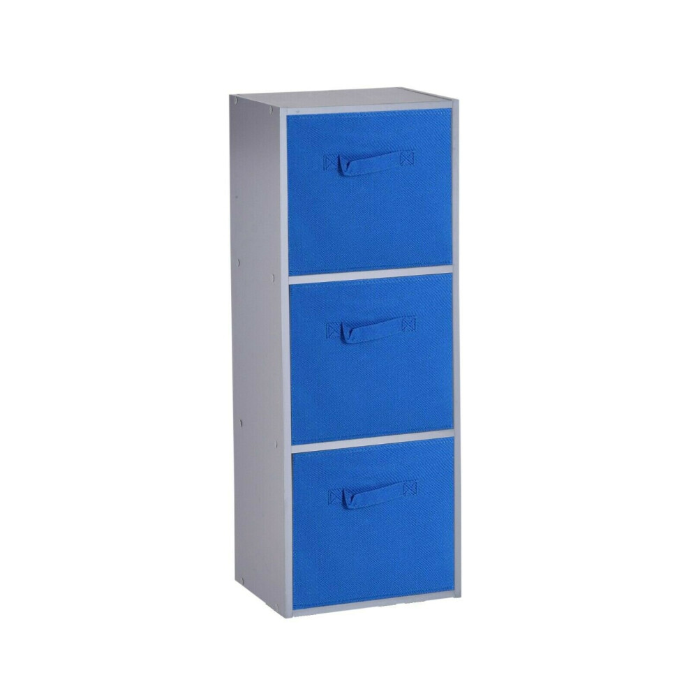 (3 Cubes, Dark Blue) Grey Wooden Cubed Cupboard Units Shelves + Drawers