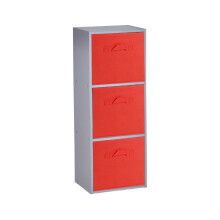 (3 Cubes, Red) Grey Wooden Cubed Cupboard Units Shelves + Drawers