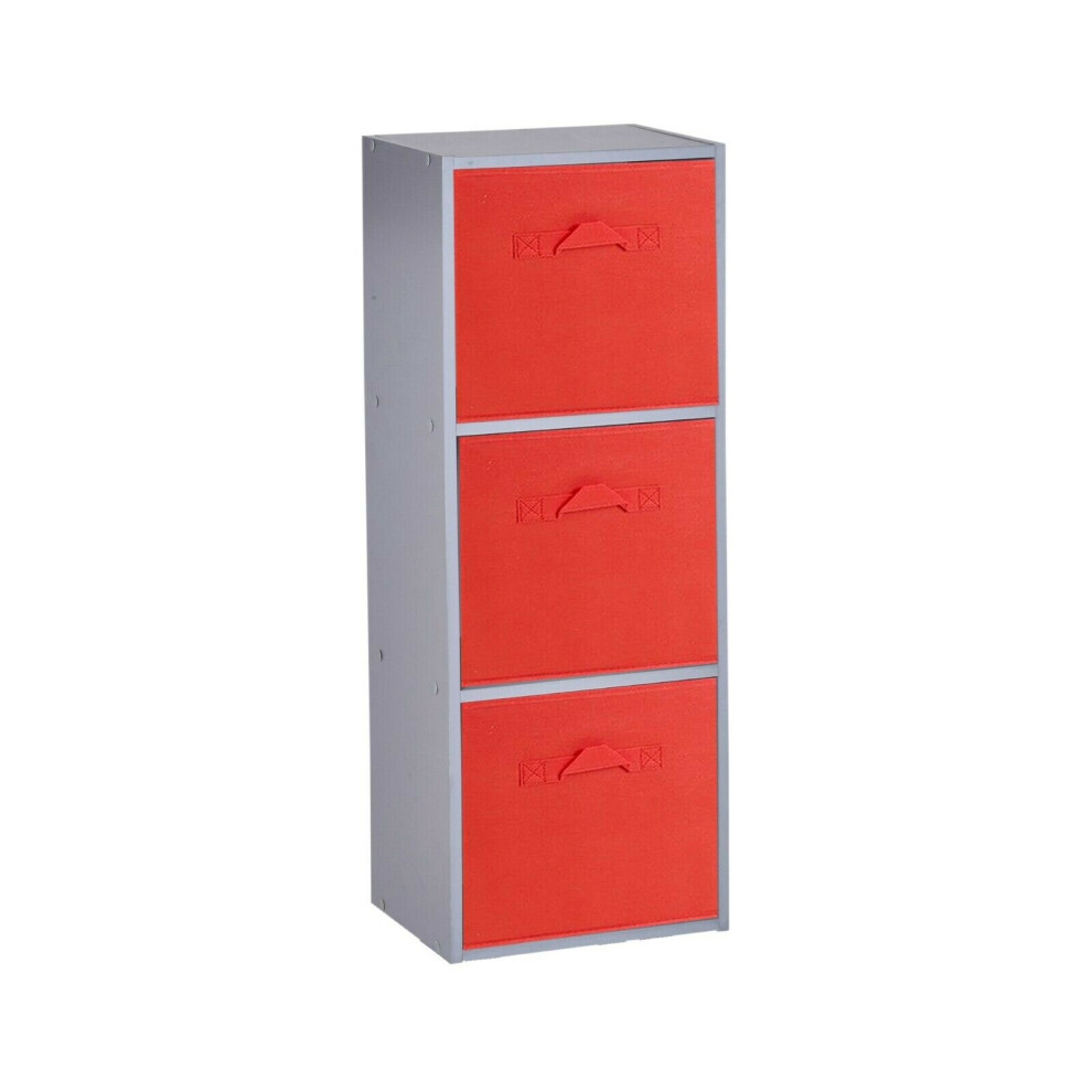 Urbn Living (3 Cubes, Red) Grey Wooden Cubed Cupboard Units Shelves + Drawers Red,Grey