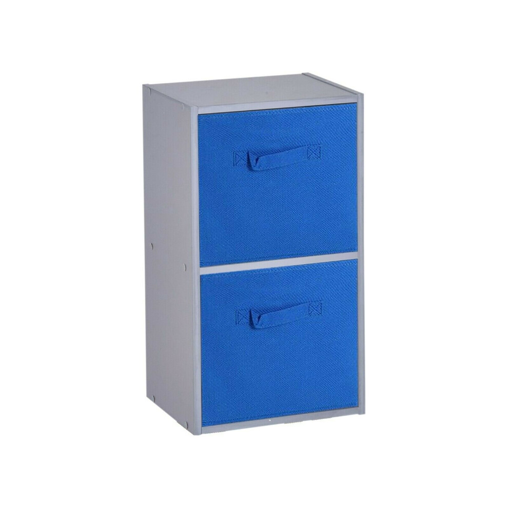 (2 Cubes, Dark Blue) Grey Wooden Cubed Cupboard Units Shelves + Drawers