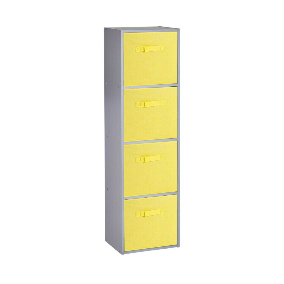 (4 Cubes, Yellow) Grey Wooden Cubed Cupboard Units Shelves + Drawers