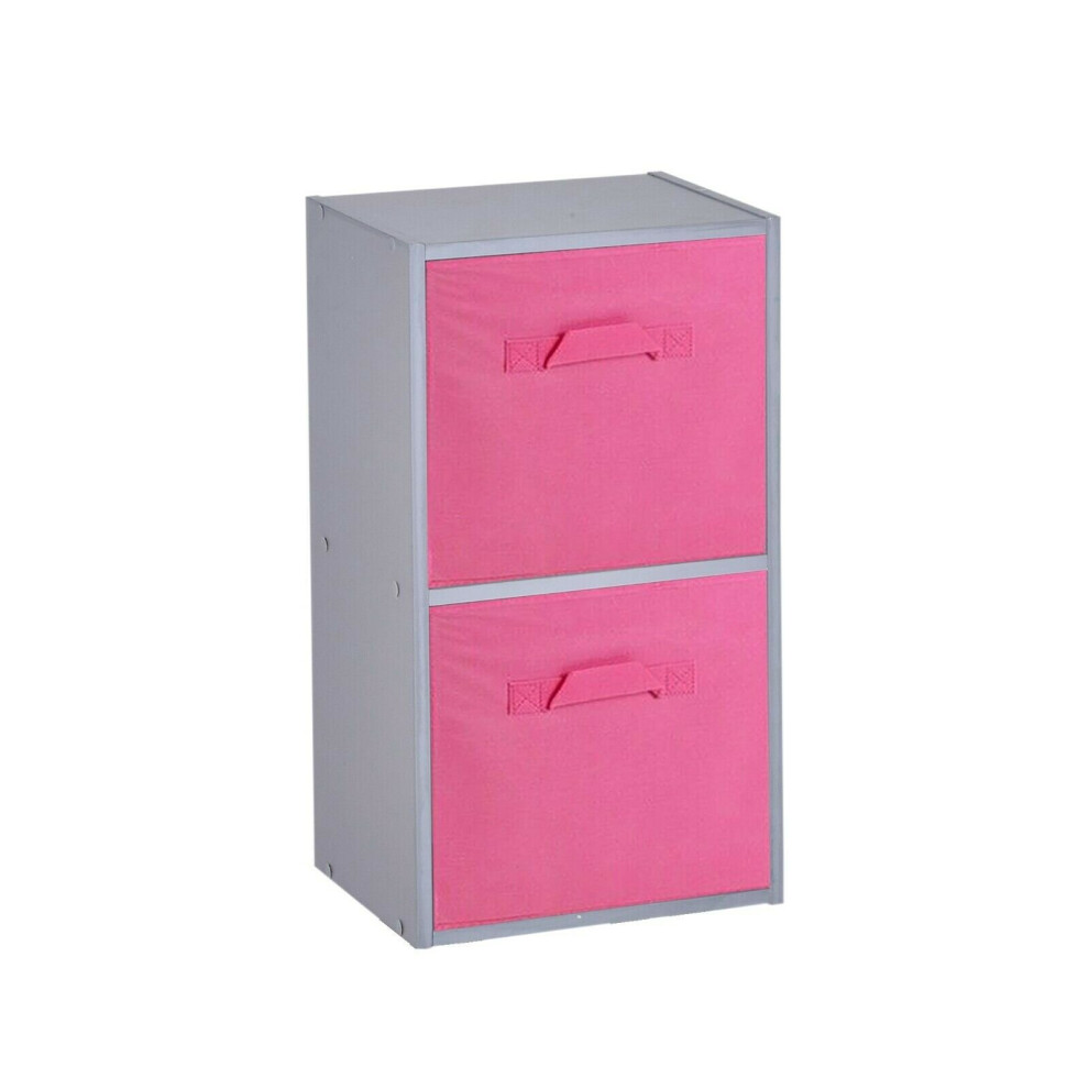 (2 Cubes, Dark Pink) Grey Wooden Cubed Cupboard Units Shelves + Drawers