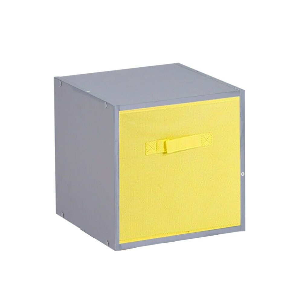 (1 Cube, Yellow) Grey Wooden Cubed Cupboard Units Shelves + Drawers