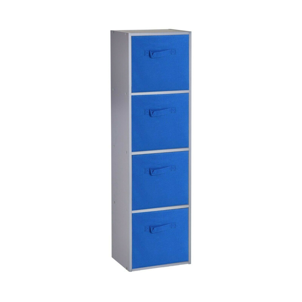 (4 Cubes, Dark Blue) Grey Wooden Cubed Cupboard Units Shelves + Drawers