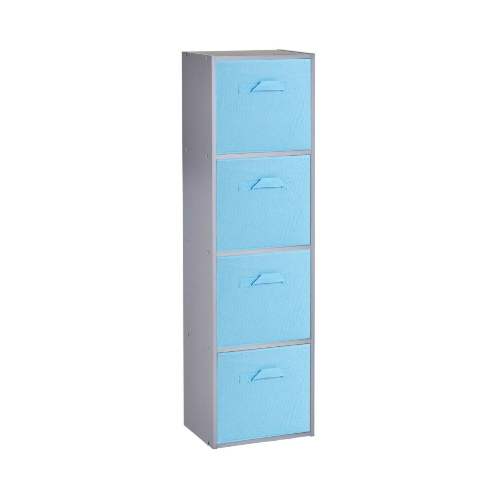 (4 Cubes, Sky Blue) Grey Wooden Cubed Cupboard Units Shelves + Drawers