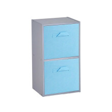 (2 Cubes, Sky Blue) Grey Wooden Cubed Cupboard Units Shelves + Drawers