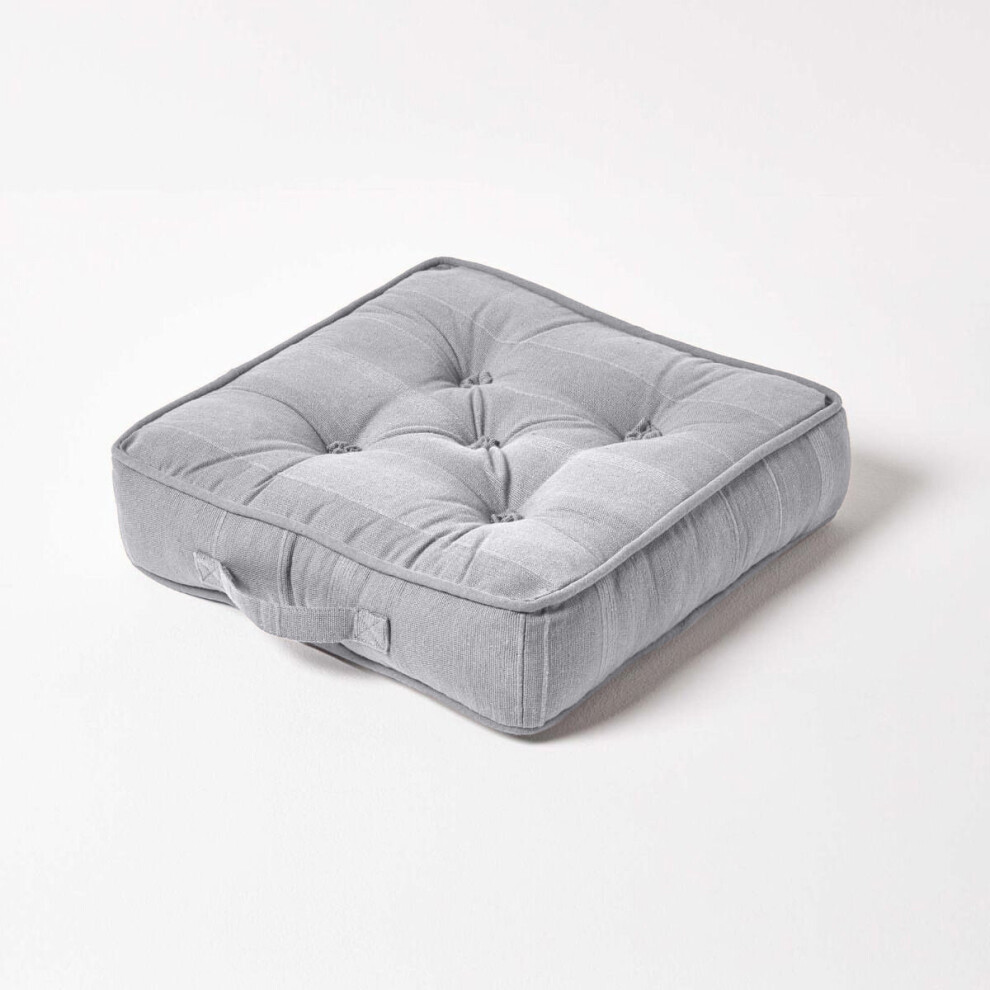 Homescapes ( Grey) Rajput Ribbed Cotton Floor Cushion Silver/Grey