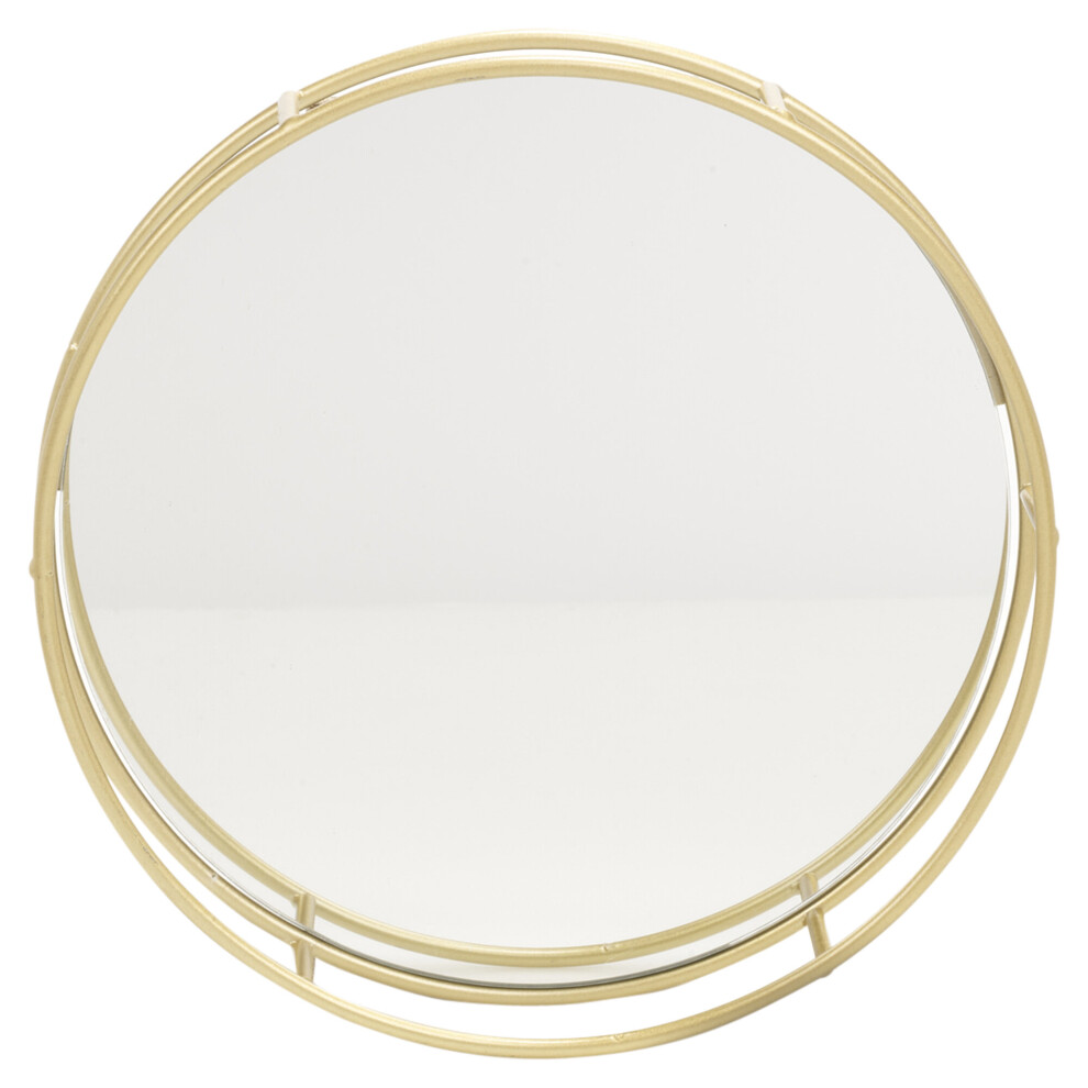 (Round) Set of 2 Metal Gold Decorative Mirror Trays Vanity Perfume Decor Candle Holders