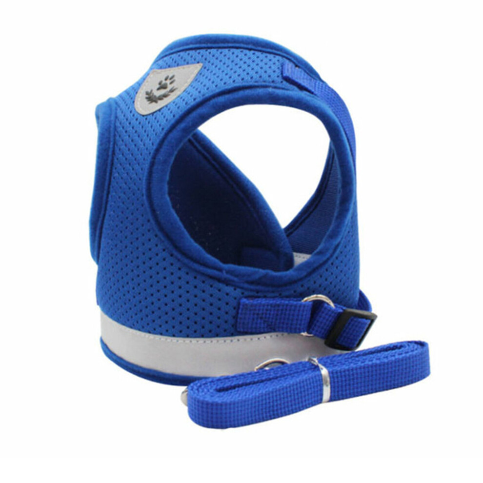 (Medium, Blue) Comfortable Pet Harness and Leash