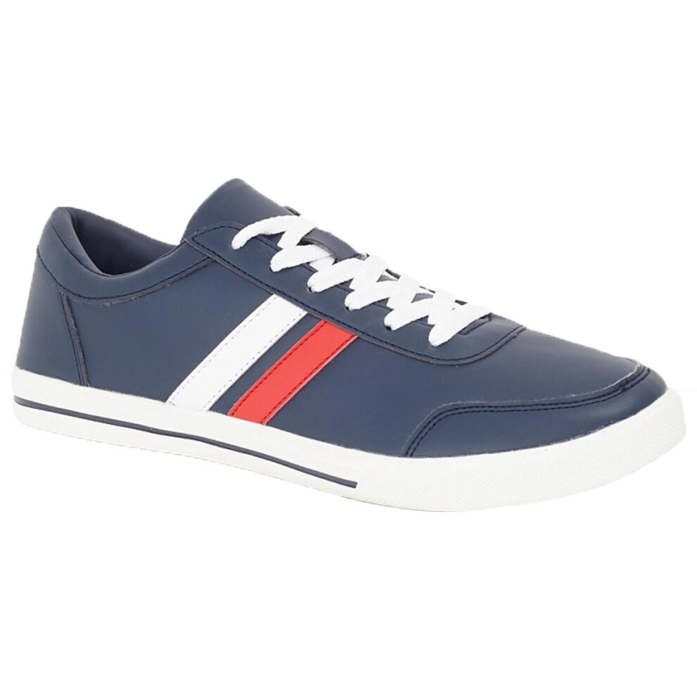 (Navy, UK 11) Mens Lace Up Trainers Casual Retro Deck Flat Shoes