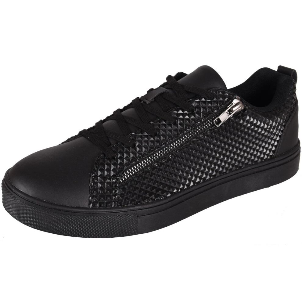 (Black, UK 6) Mens Lace Up Trainers Casual Retro Deck Flat Shoes