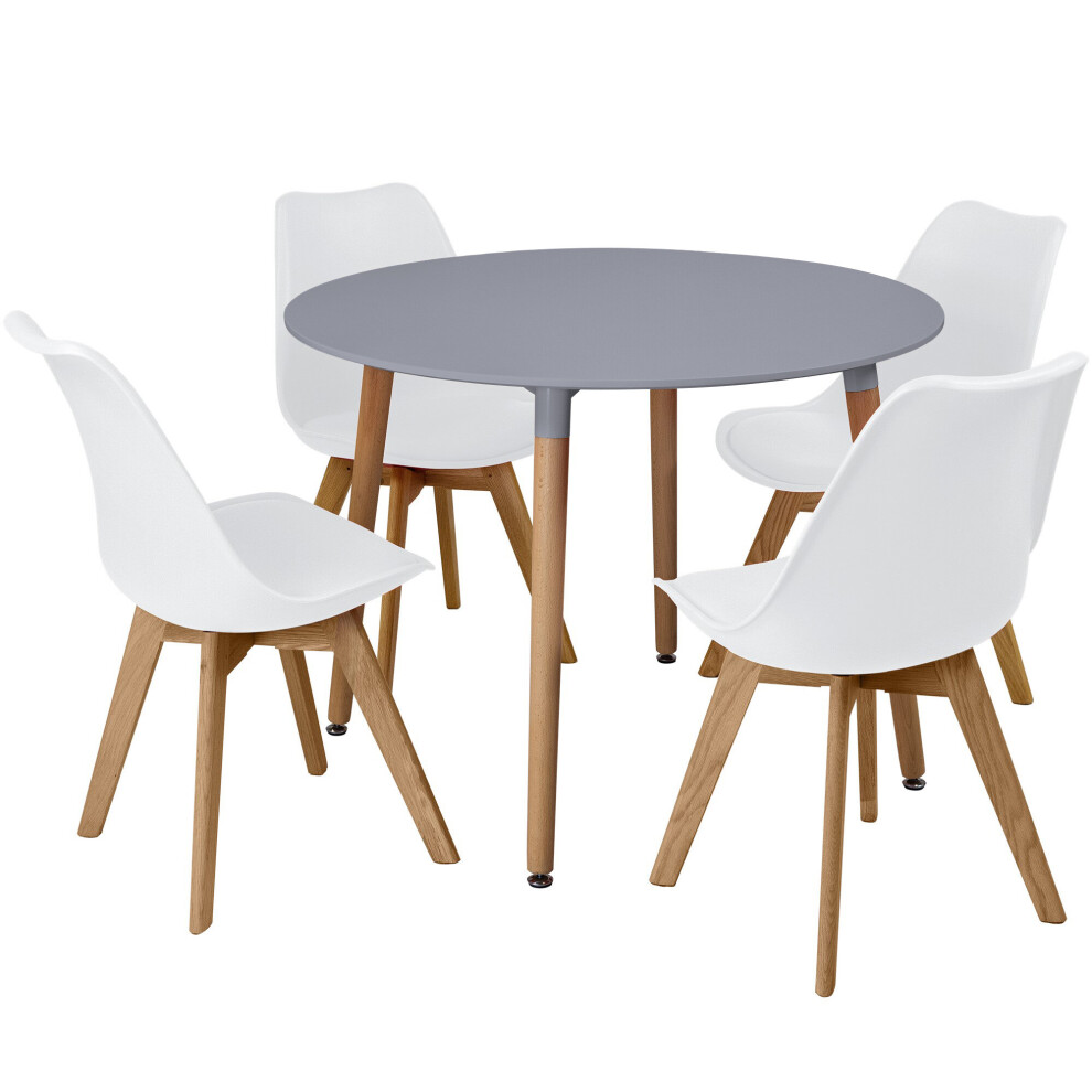 (White) 5pc Charles Jacobs Beech Dining Set - Grey Table