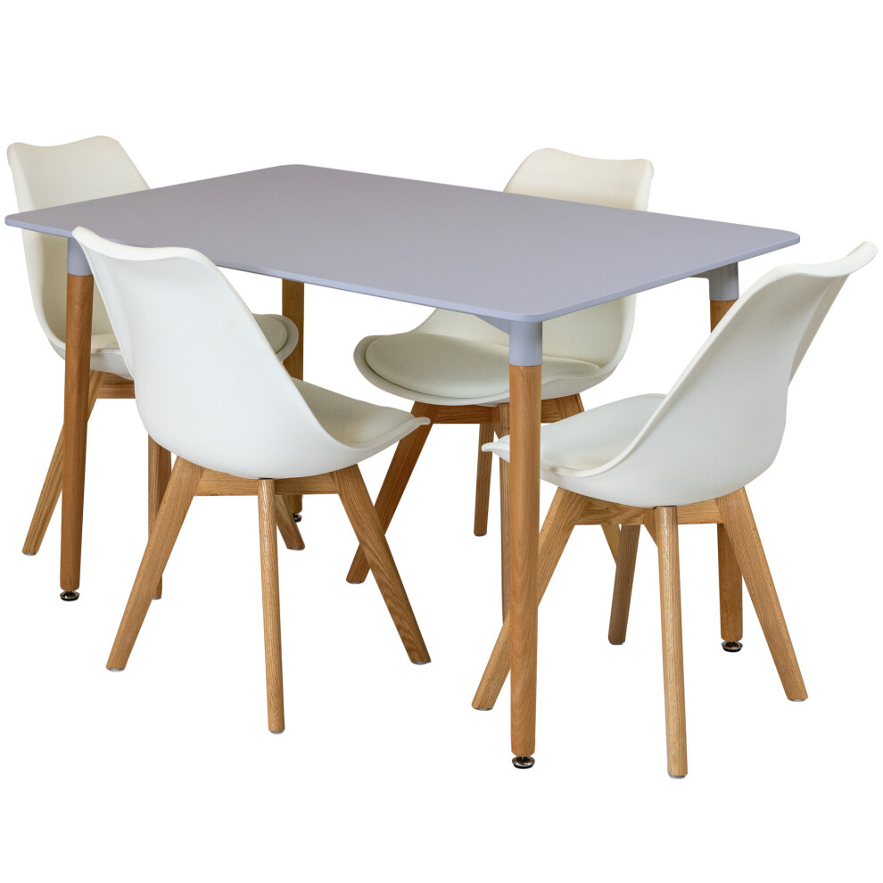 (White) Charles Jacobs Rectangular Dining Table Set Four 4 Dinner Kitchen Chairs Grey Solid Beech Wood