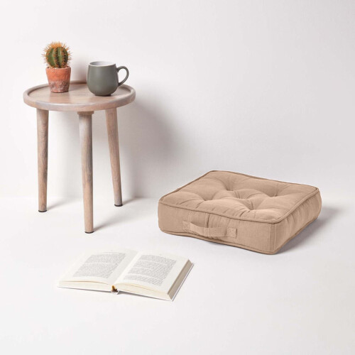 Homescapes (Beige) Rajput Ribbed Cotton Floor Cushion 1