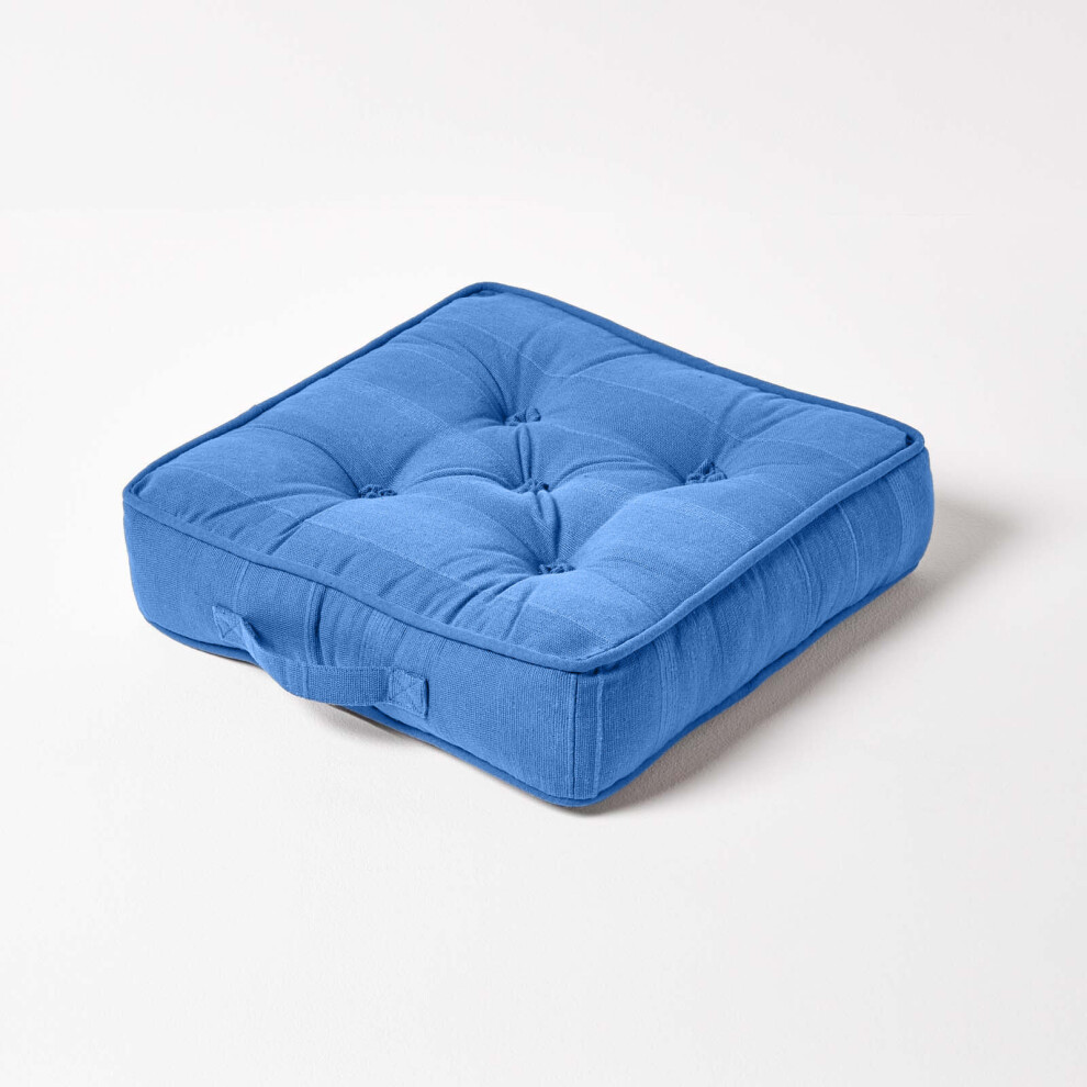 Homescapes (Blue) Rajput Ribbed Cotton Floor Cushion Blue
